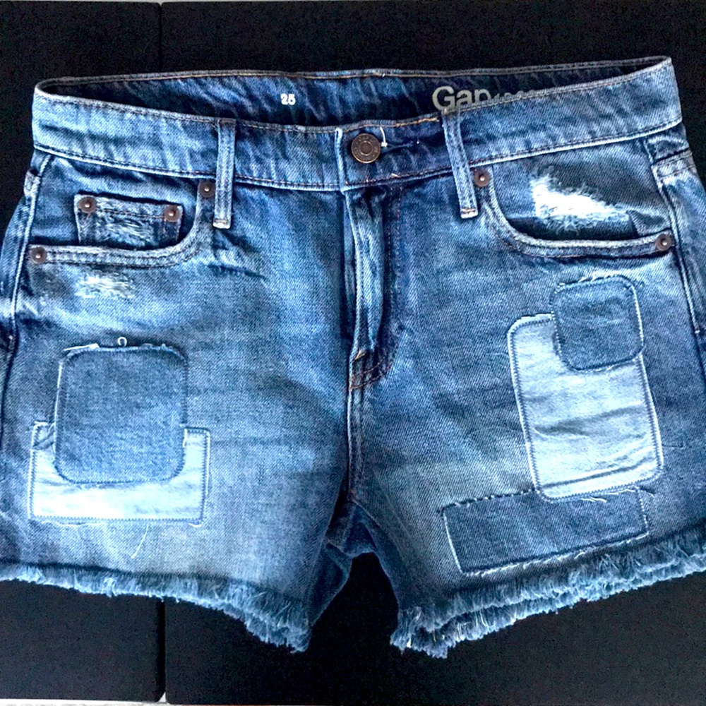 Patchwork jean shorts